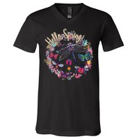 Hello Spring Floral Bugs V-Neck T-Shirt