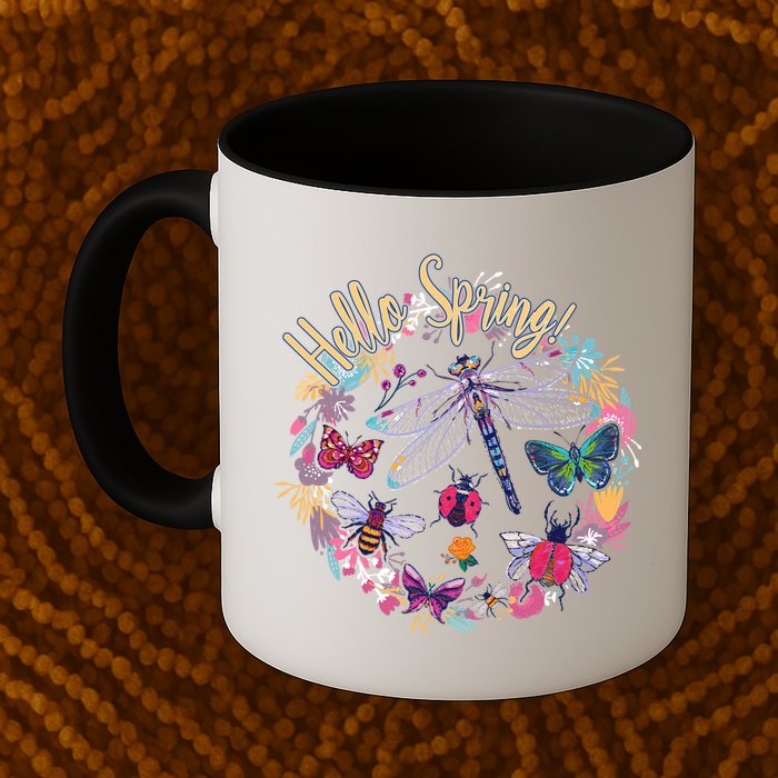 Hello Spring Floral Bugs Coffee Mug