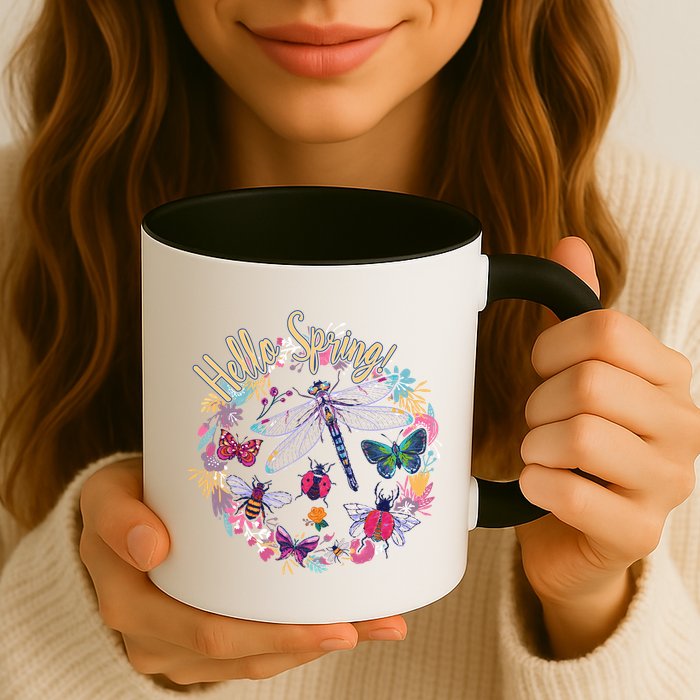 Hello Spring Floral Bugs Coffee Mug