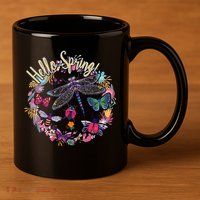 Hello Spring Floral Bugs 11oz C Handle Ceramic Mug