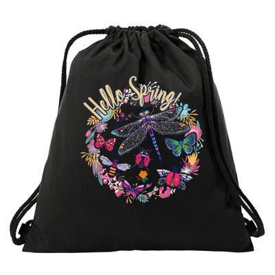 Hello Spring Floral Bugs Drawstring Bag