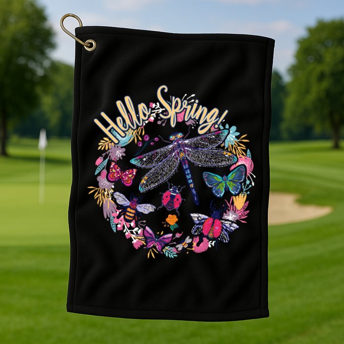 Hello Spring Floral Bugs Golf Towel