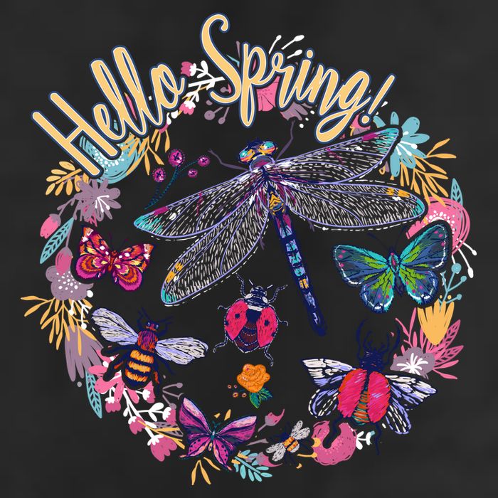 Hello Spring Floral Bugs Golf Towel