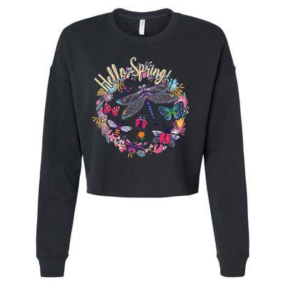 Hello Spring Floral Bugs Cropped Pullover Crew