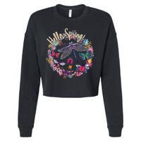 Hello Spring Floral Bugs Cropped Pullover Crew