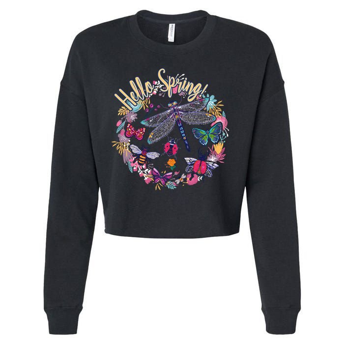 Hello Spring Floral Bugs Cropped Pullover Crew