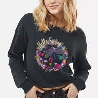 Hello Spring Floral Bugs Cropped Pullover Crew