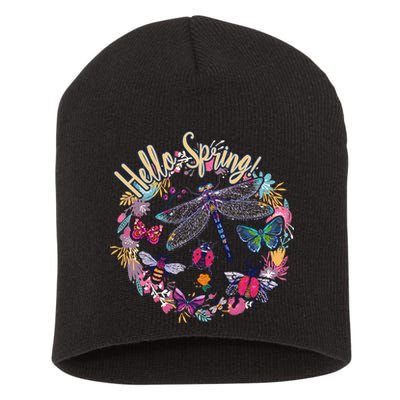 Hello Spring Floral Bugs Short Acrylic Beanie