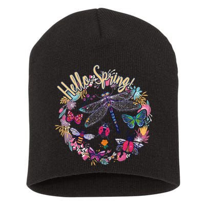 Hello Spring Floral Bugs Short Acrylic Beanie