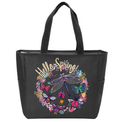 Hello Spring Floral Bugs Zip Tote Bag