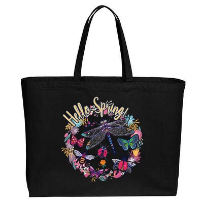 Hello Spring Floral Bugs Cotton Canvas Jumbo Tote