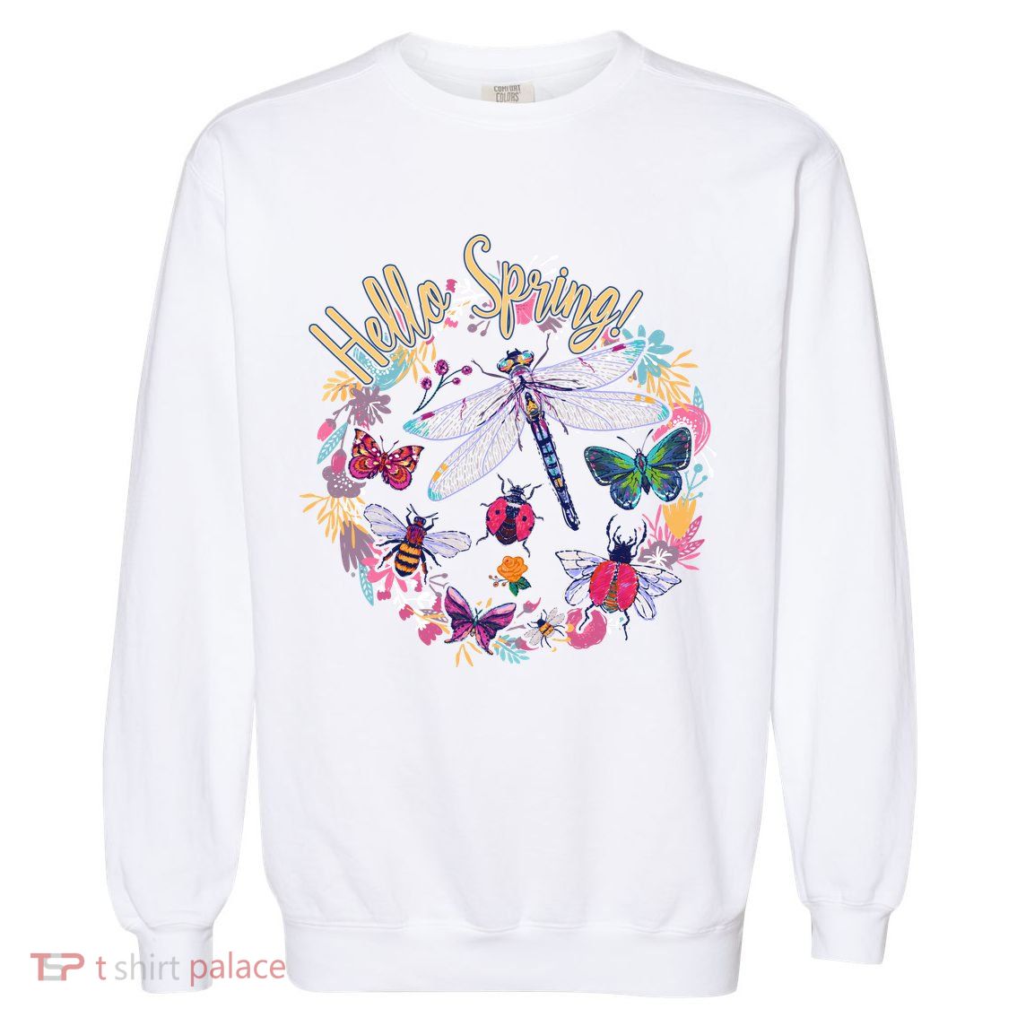 Hello Spring Floral Bugs Garment-Dyed Sweatshirt