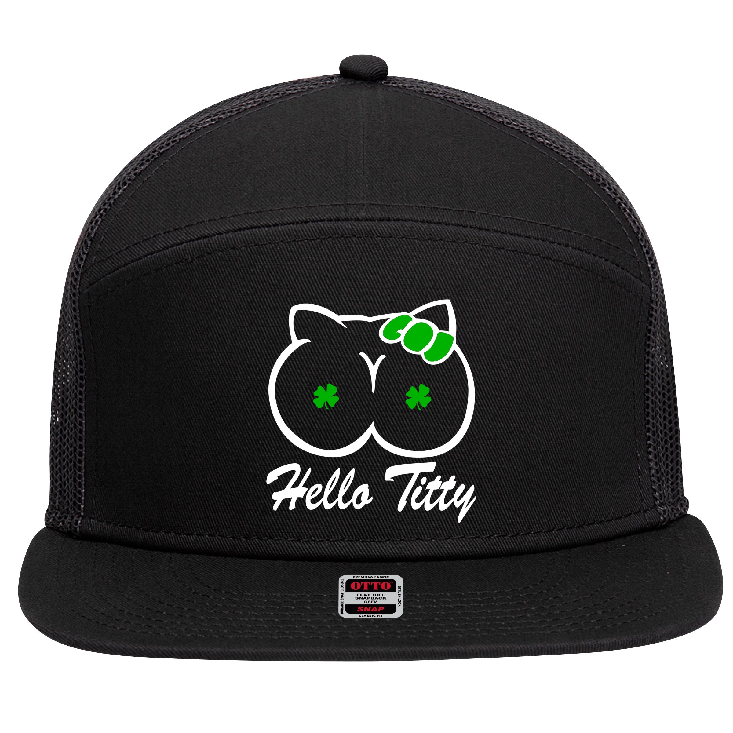 Hello Titty Irish Clover 7 Panel Mesh Trucker Snapback Hat