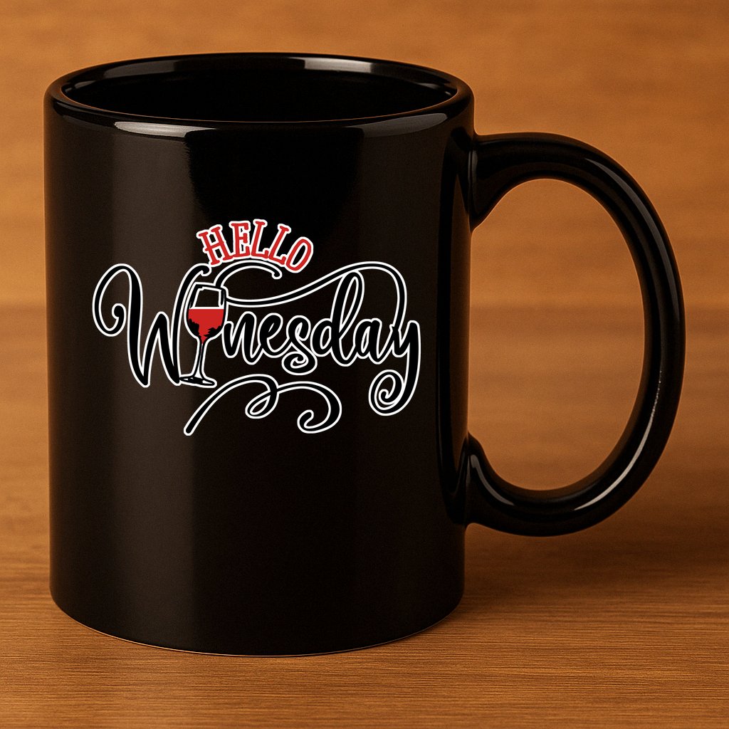 Hello Wednesday Wine 11oz C Handle Ceramic Mug
