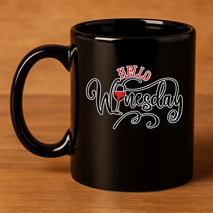 Hello Wednesday Wine 11oz C Handle Ceramic Mug