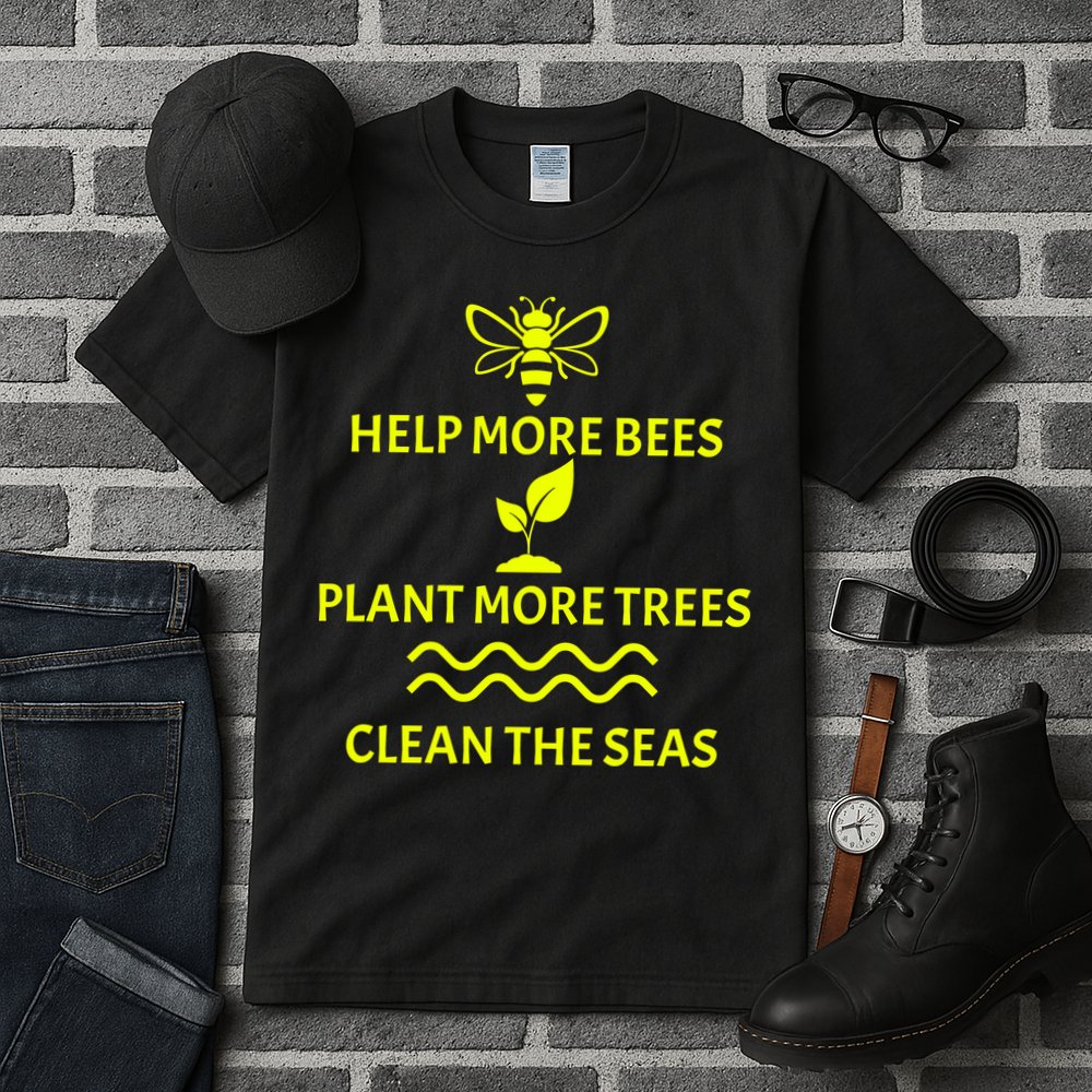 Help Bees Plant Trees Clean The Seas Tall T-Shirt