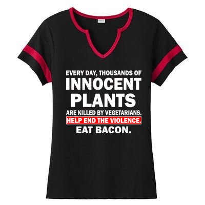 Help End The Violence Eat Bacon  Ladies Halftime Notch Neck Tee