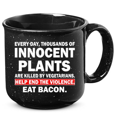 Help End The Violence Eat Bacon  15oz Campfire Ceramic Mug