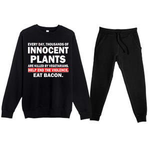 Help End The Violence Eat Bacon  Premium Crewneck Sweatsuit Set