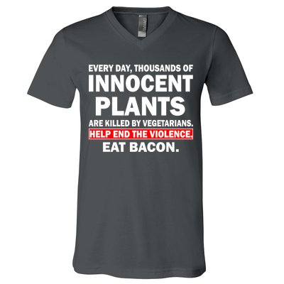 Help End The Violence Eat Bacon  V-Neck T-Shirt