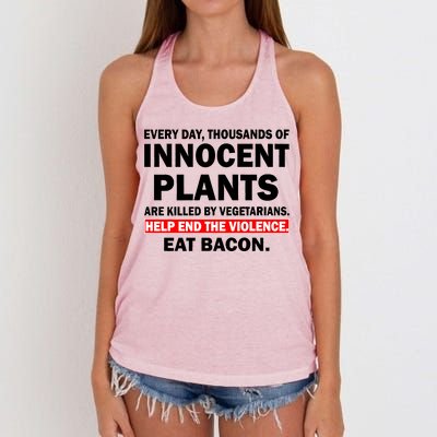 Help End The Violence Eat Bacon  Women's Knotted Racerback Tank