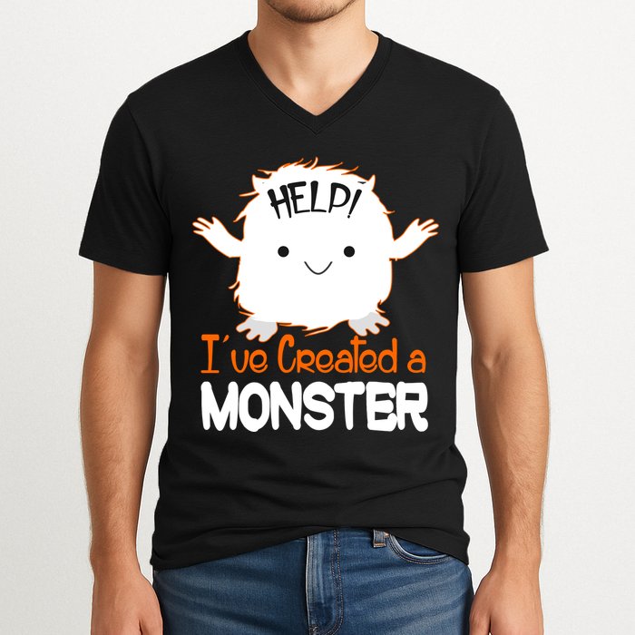 Help I've Created a Monster Funny Halloween V-Neck T-Shirt