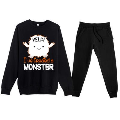 Help I've Created a Monster Funny Halloween Premium Crewneck Sweatsuit Set