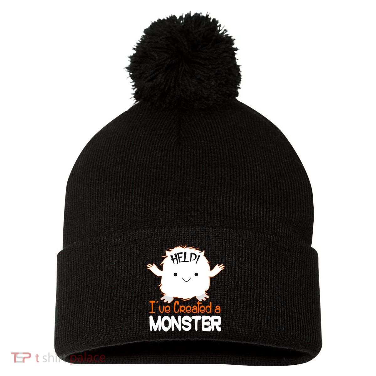 Help I've Created a Monster Funny Halloween Pom Pom 12in Knit Beanie