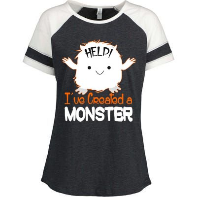 Help I've Created a Monster Funny Halloween Enza Ladies Jersey Colorblock Tee