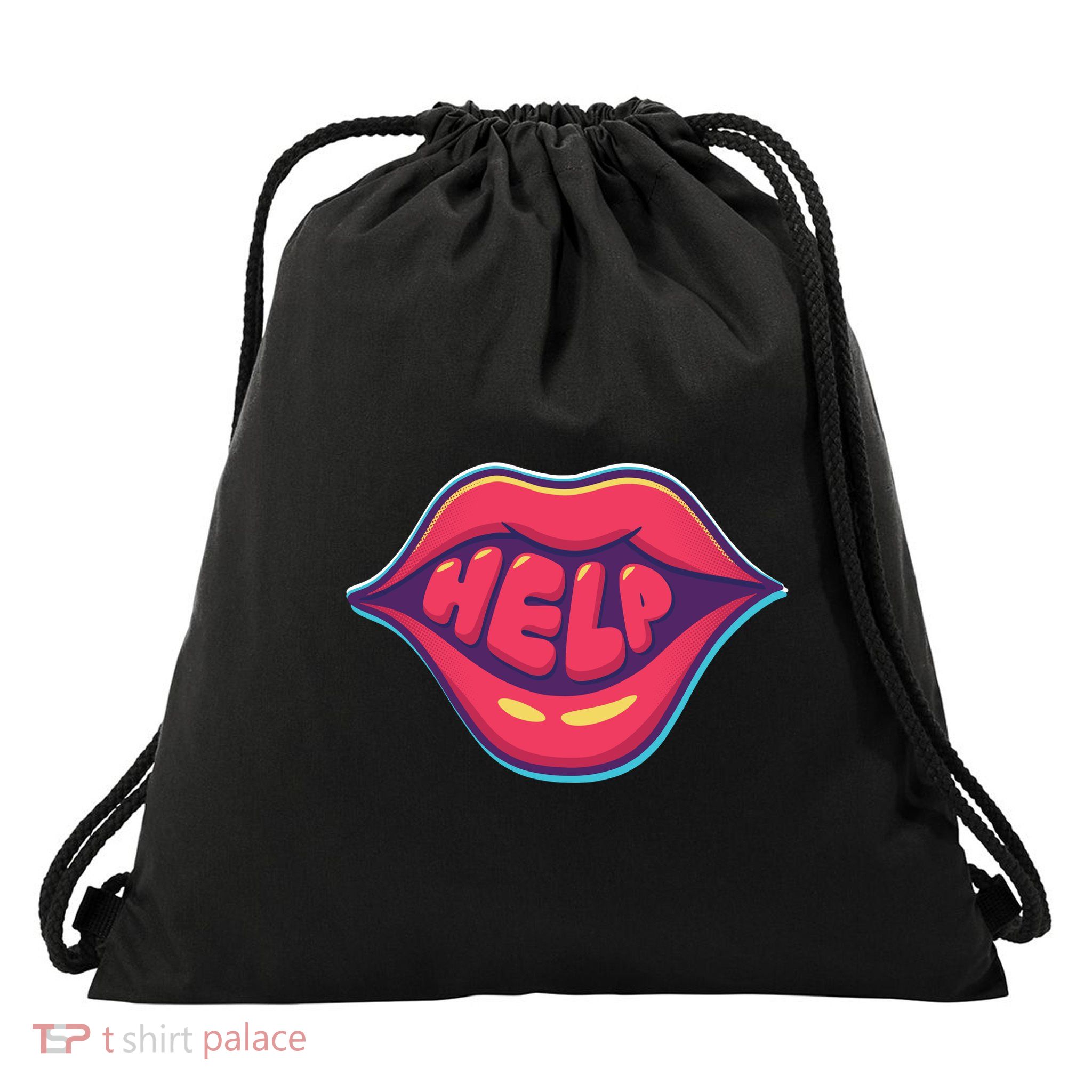 Help Lips Drawstring Bag