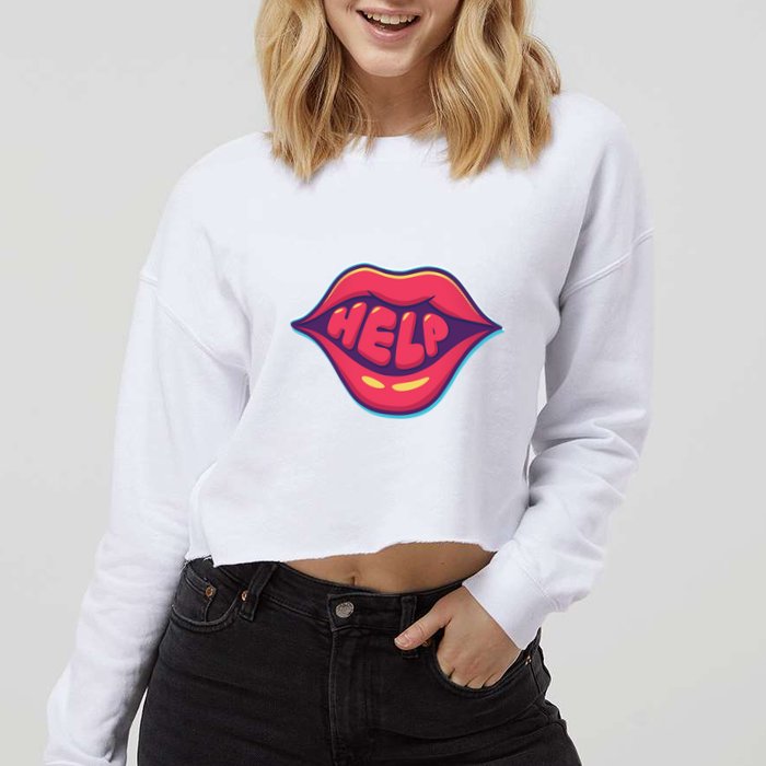 Help Lips Cropped Pullover Crew
