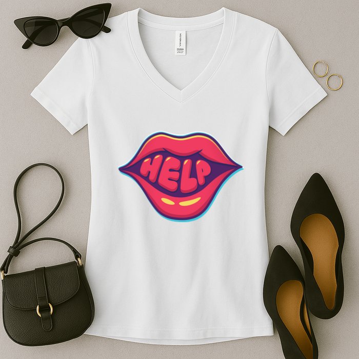 Help Lips Women's V-Neck T-Shirt