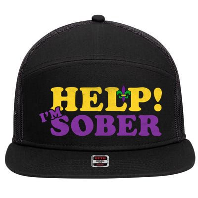 Help Me I'm Sober Mardi Gras 7 Panel Mesh Trucker Snapback Hat