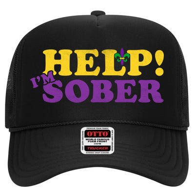 Help Me I'm Sober Mardi Gras High Crown Mesh Back Trucker Hat