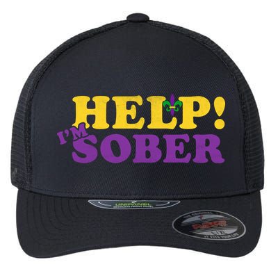 Help Me I'm Sober Mardi Gras Flexfit Unipanel Trucker Cap