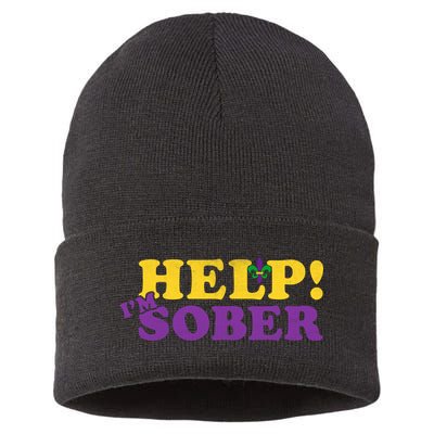 Help Me I'm Sober Mardi Gras Sustainable Knit Beanie