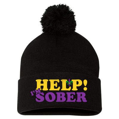 Help Me I'm Sober Mardi Gras Pom Pom 12in Knit Beanie