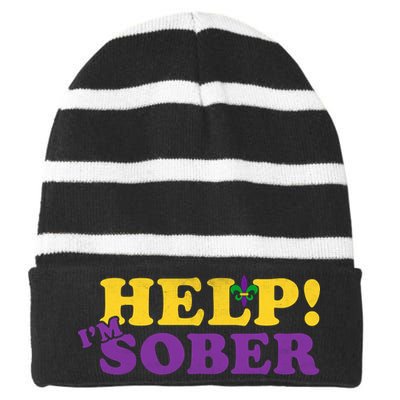 Help Me I'm Sober Mardi Gras Striped Beanie with Solid Band