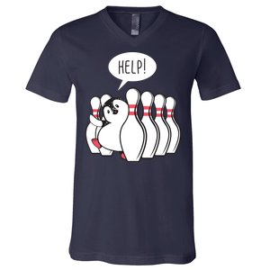 Help Penguin Bowling Pin V-Neck T-Shirt