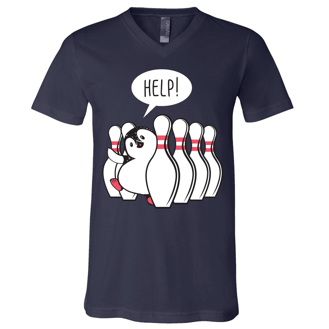 Help Penguin Bowling Pin V-Neck T-Shirt