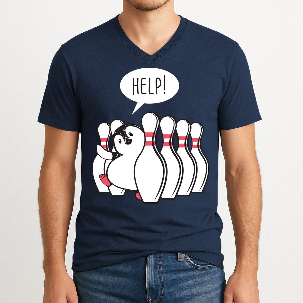 Help Penguin Bowling Pin V-Neck T-Shirt