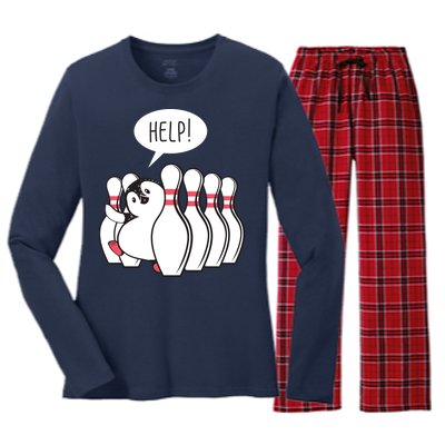 Help Penguin Bowling Pin Women's Long Sleeve Flannel Pajama Set 