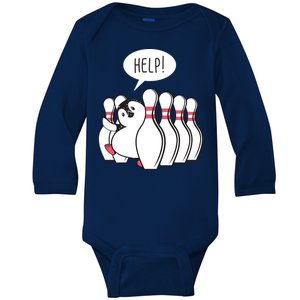 Help Penguin Bowling Pin Baby Long Sleeve Bodysuit