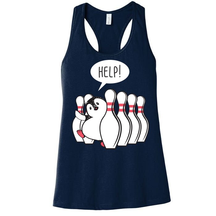 Help Penguin Bowling Pin Women's Racerback Tank