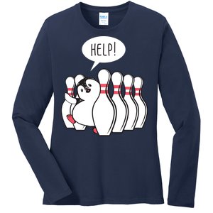 Help Penguin Bowling Pin Ladies Long Sleeve Shirt