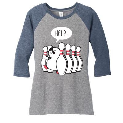 Help Penguin Bowling Pin Women's Tri-Blend 3/4-Sleeve Raglan Shirt