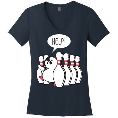 Help Penguin Bowling Pin Women's V-Neck T-Shirt