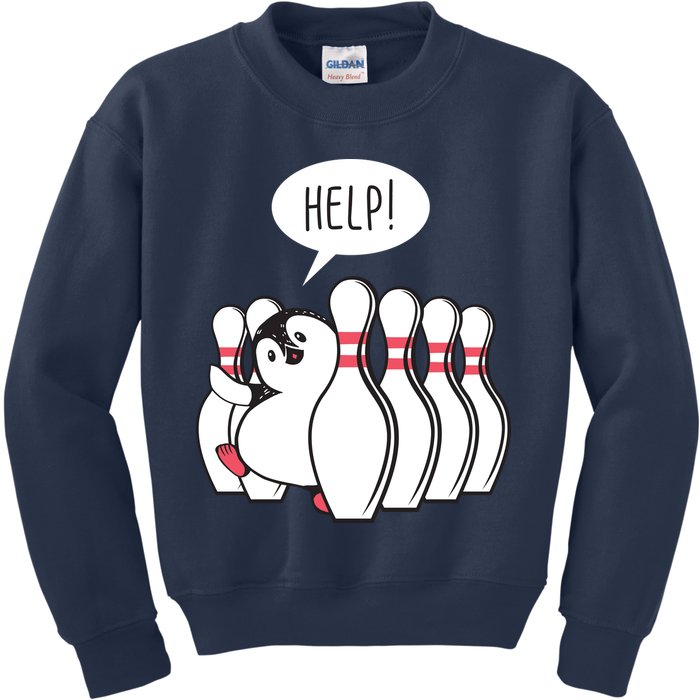 Help Penguin Bowling Pin Kids Sweatshirt