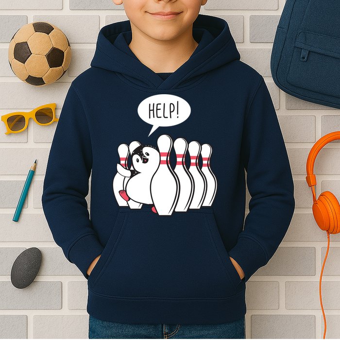 Help Penguin Bowling Pin Kids Hoodie
