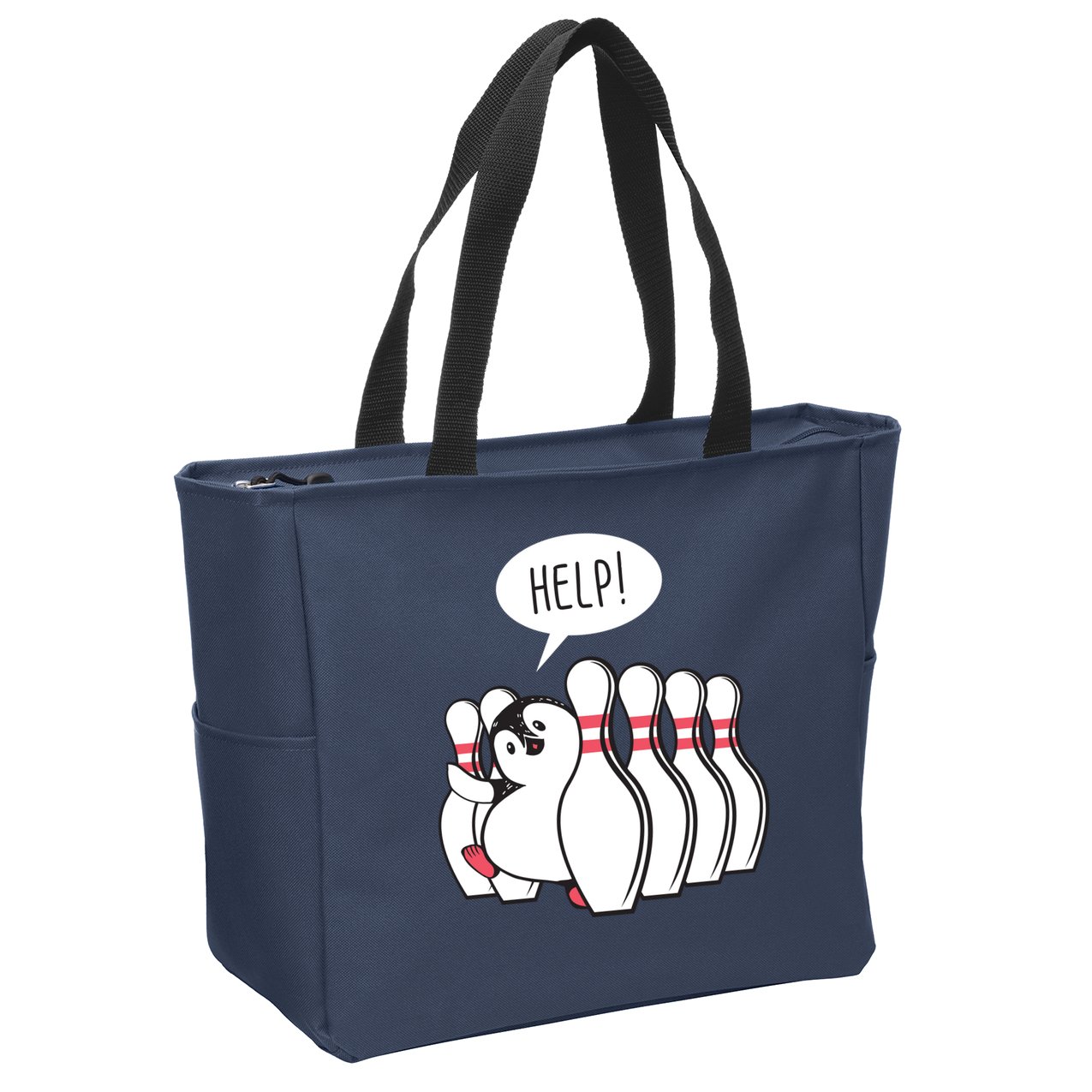Help Penguin Bowling Pin Zip Tote Bag